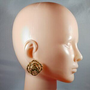 Vintage 80's Gold Tone Large Statement Women's Pierced Earrings
